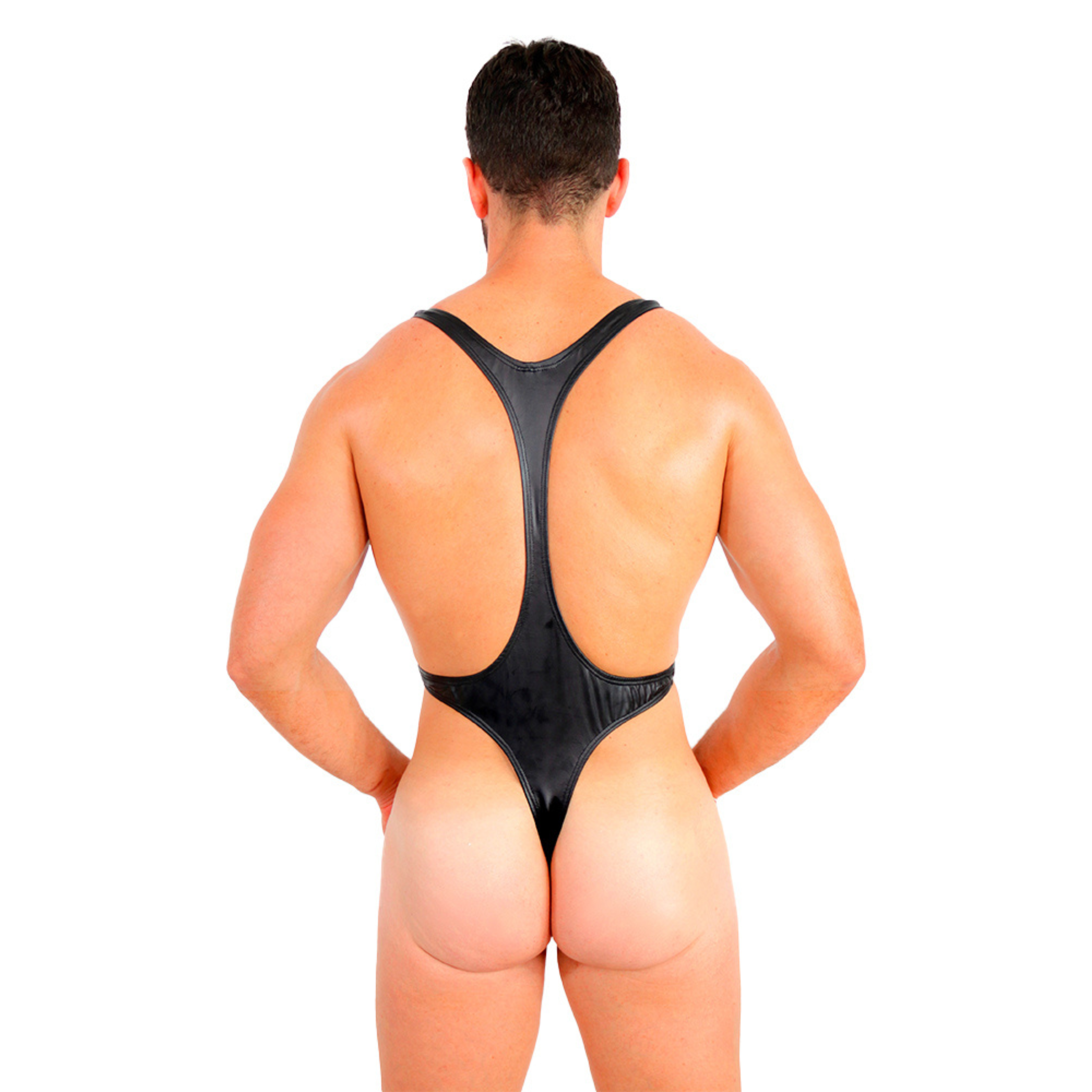 PRVRT BLACK - BODYSUIT SINGLET THONG BULGE VINIPIEL