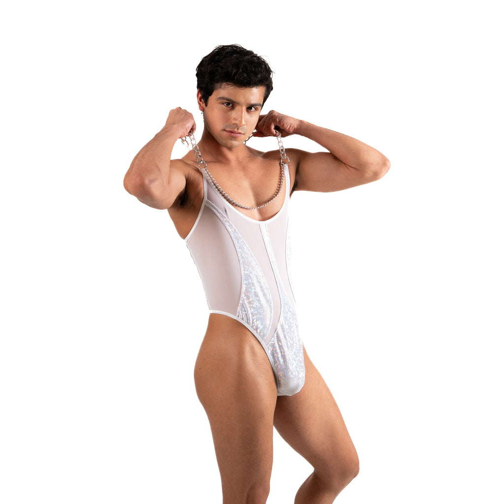 THE LUXURY BODY THONG WHITE GLITTER HOLOGRAM