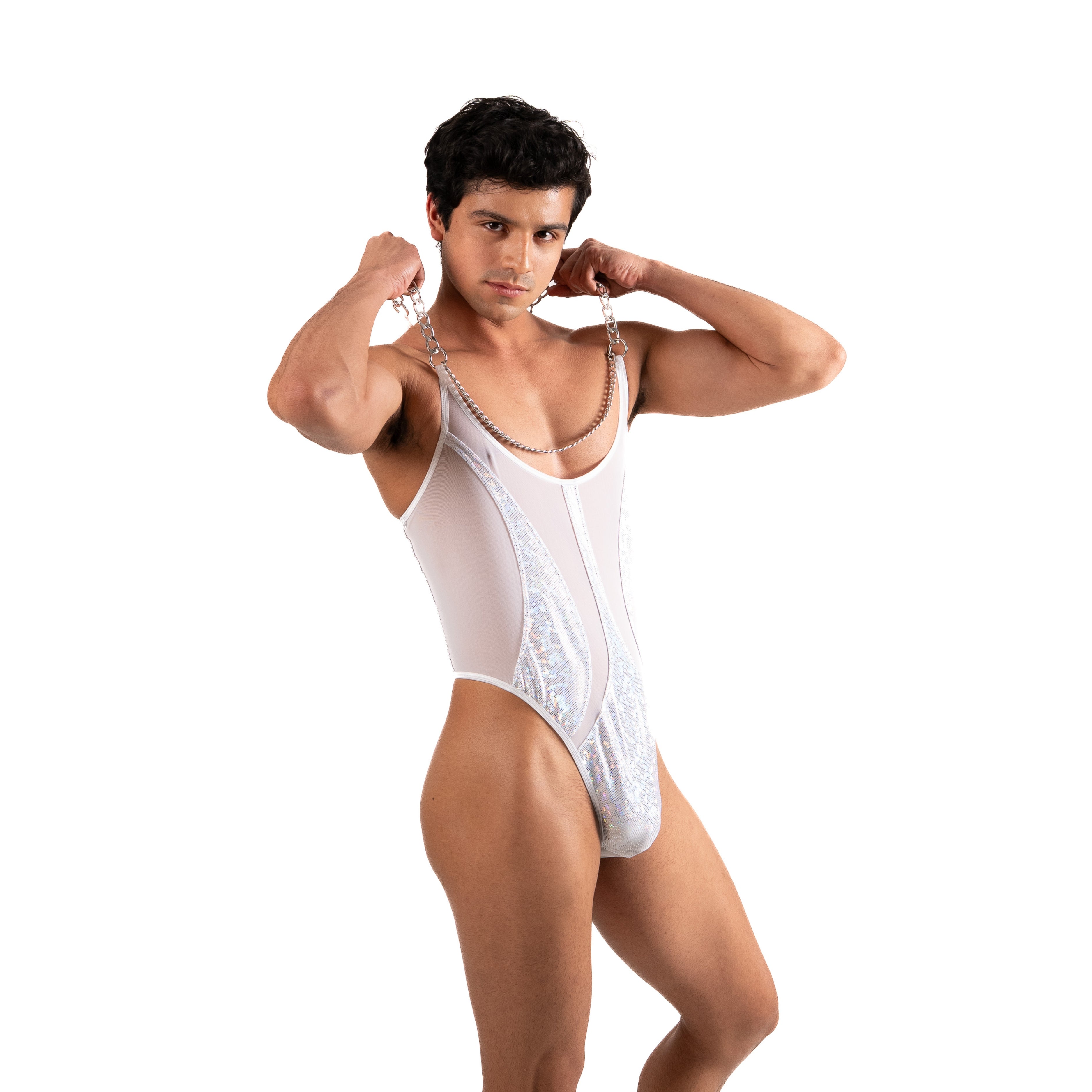 THE LUXURY BODY THONG WHITE GLITTER HOLOGRAM