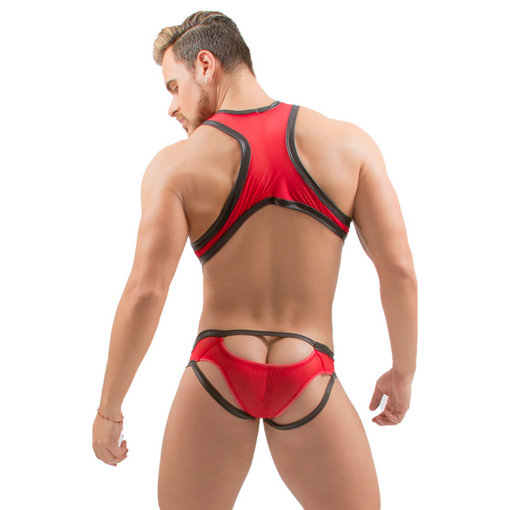 PRVRT BLACK - BODYSUIT SINGLET BULGE VINIPIEL & MESH - RB