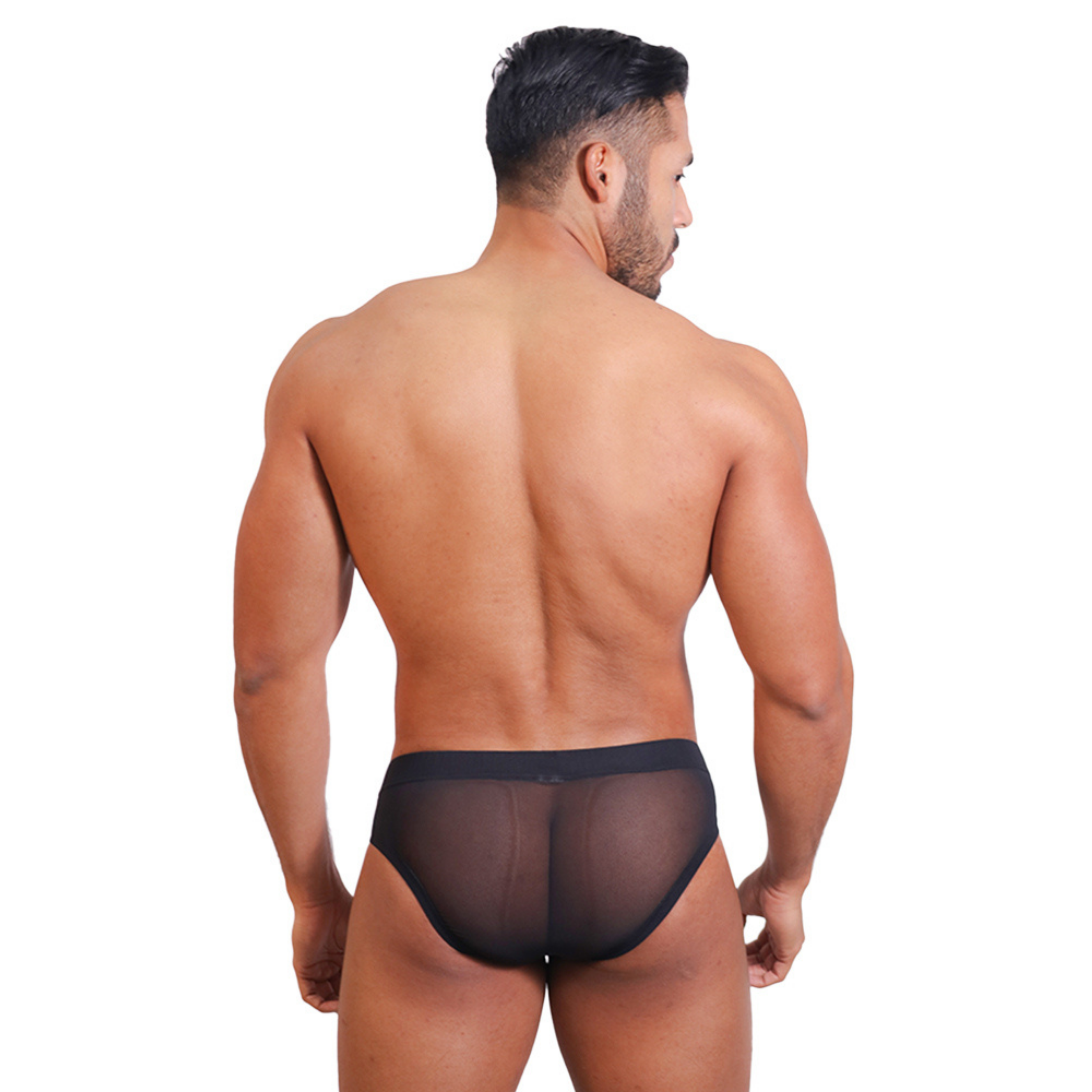 PRVRT BLACK - BIKINI CLASSIC BULGE VINIPIEL & MESH - METAL STUDS