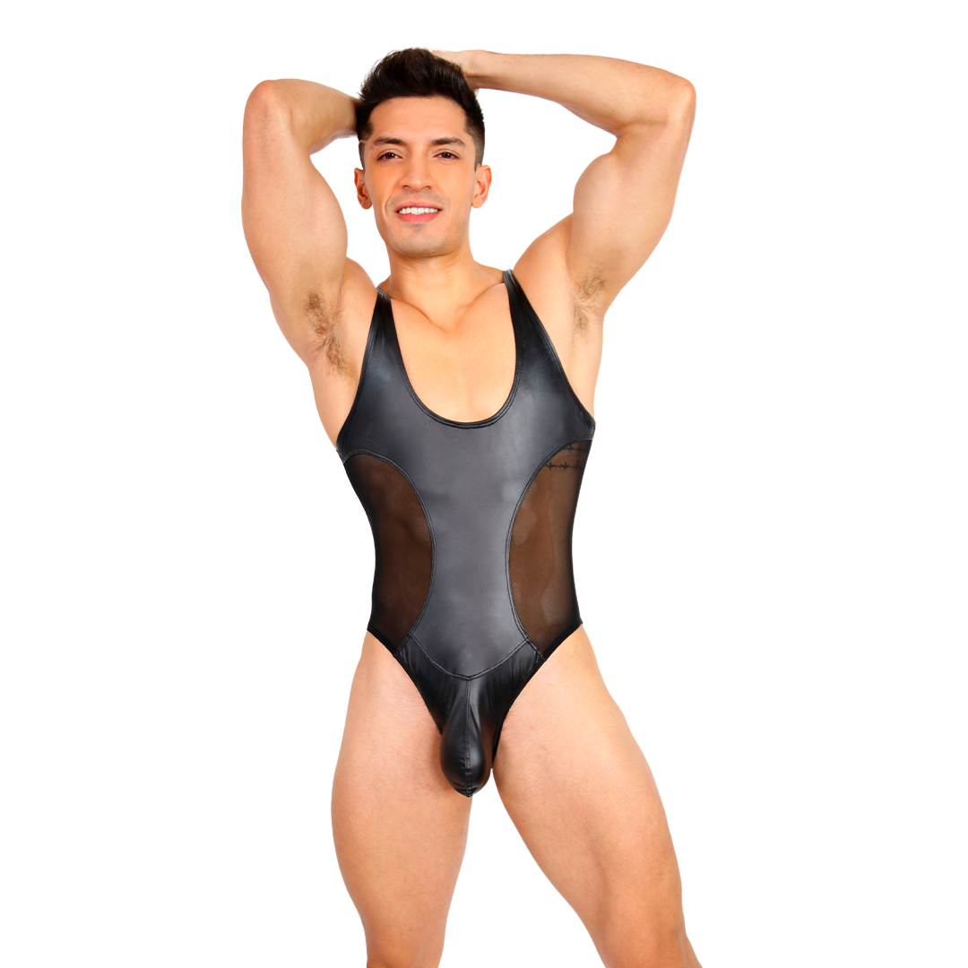 PRVRT BLACK - BODYSUIT BULGE VINIPIEL & MESH