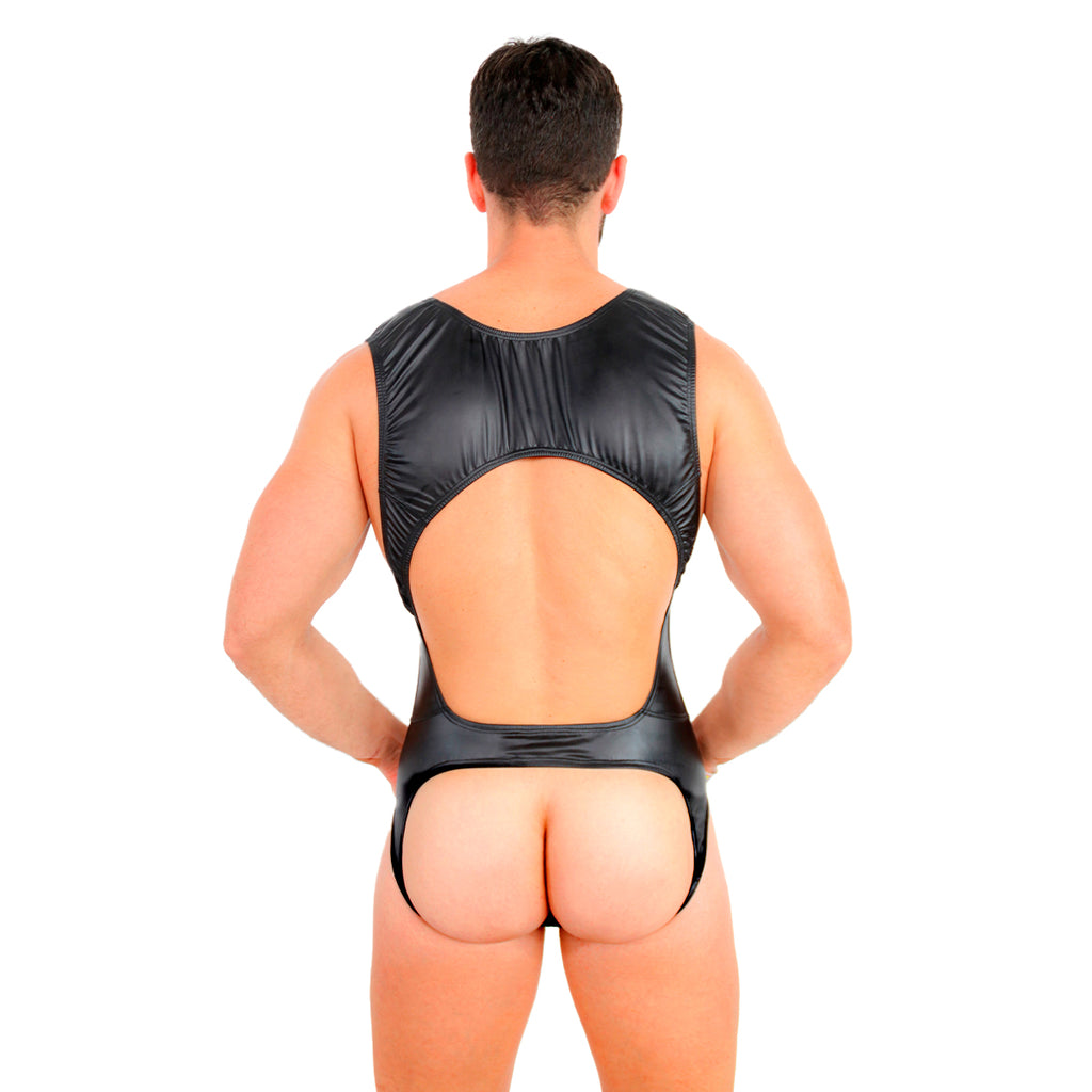 PRVRT BLACK - BODYSUIT SINGLET JOCKSTRAP BULGE VINIPIEL