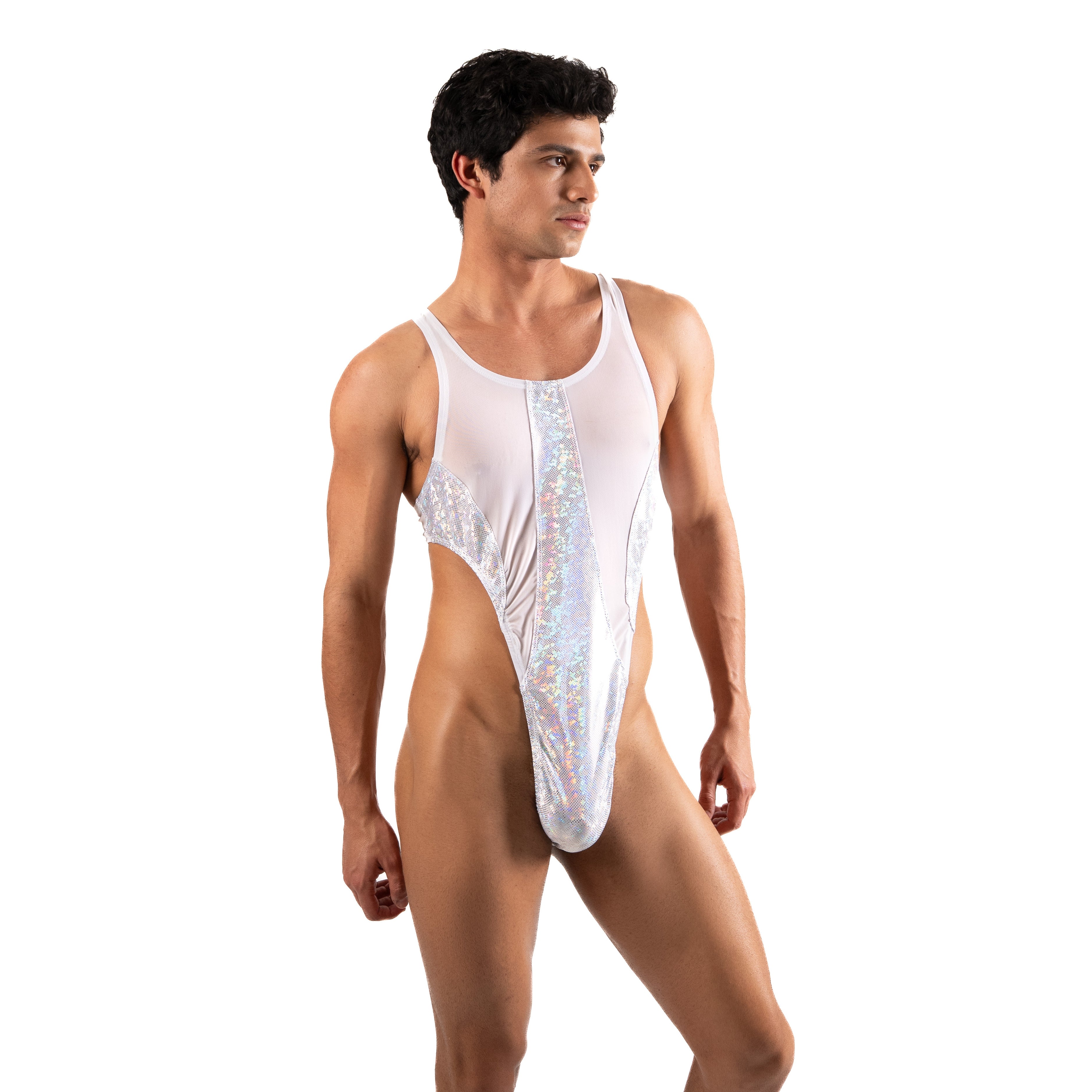 THE LUXURY – BODY THONG LONG WHITE GLITTER HOLOGRAM
