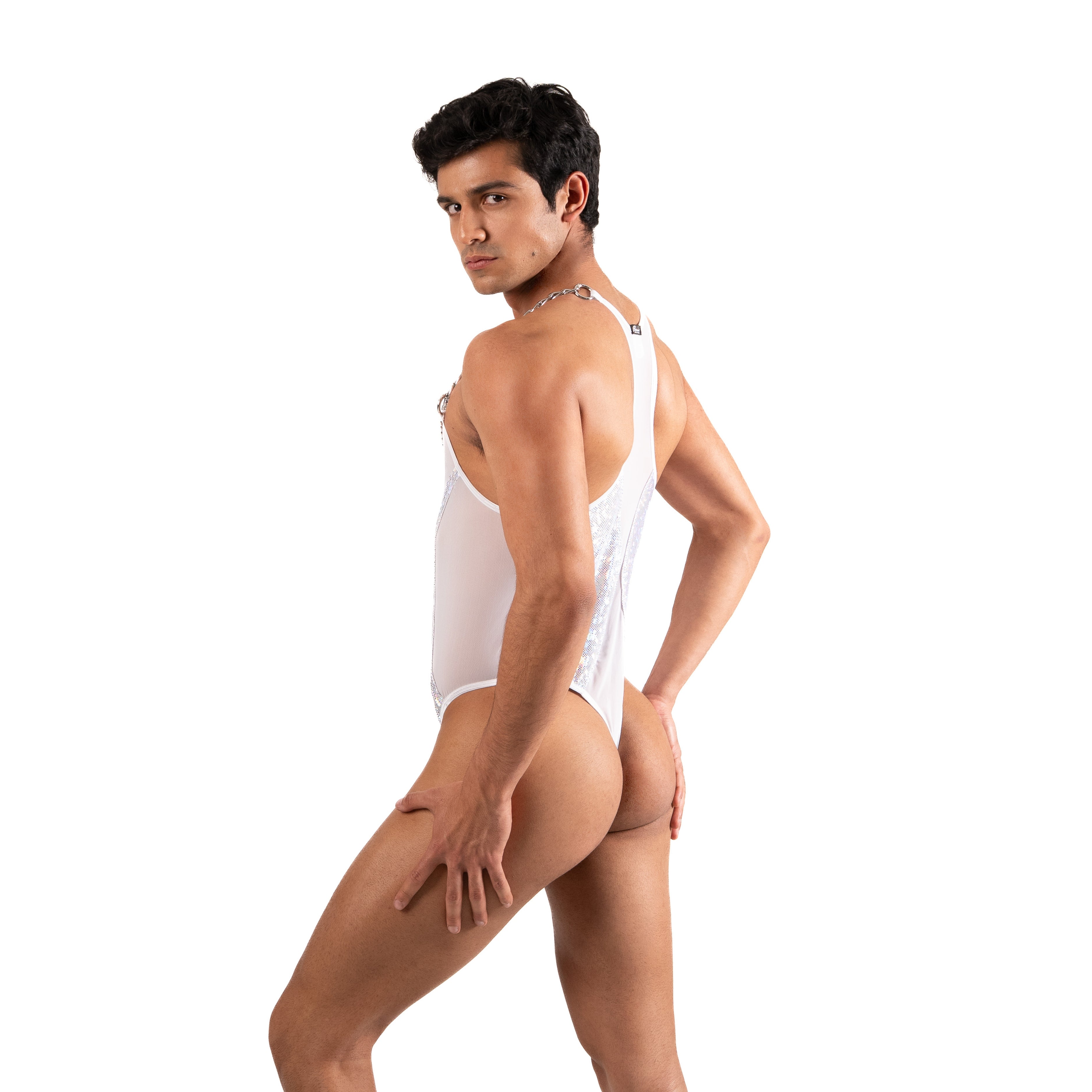 THE LUXURY – BODY THONG LONG WHITE GLITTER HOLOGRAM