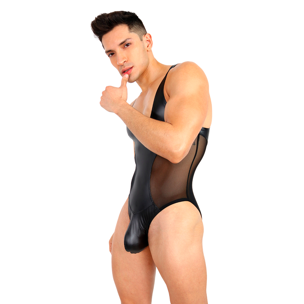 PRVRT BLACK - BODYSUIT BULGE VINIPIEL & MESH