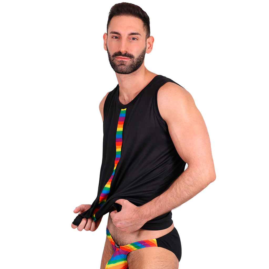 BE PRIDE - CROPPED LONG FIT MUSCLE SHIRT BLACK