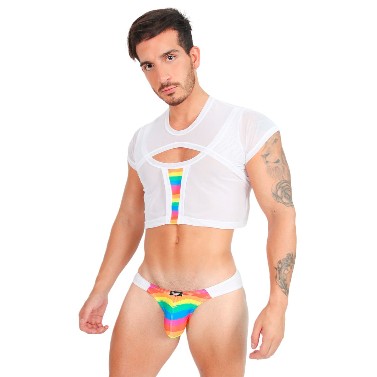 BE PRIDE - BOXY CROPPED CROP TOP MESH WHITE