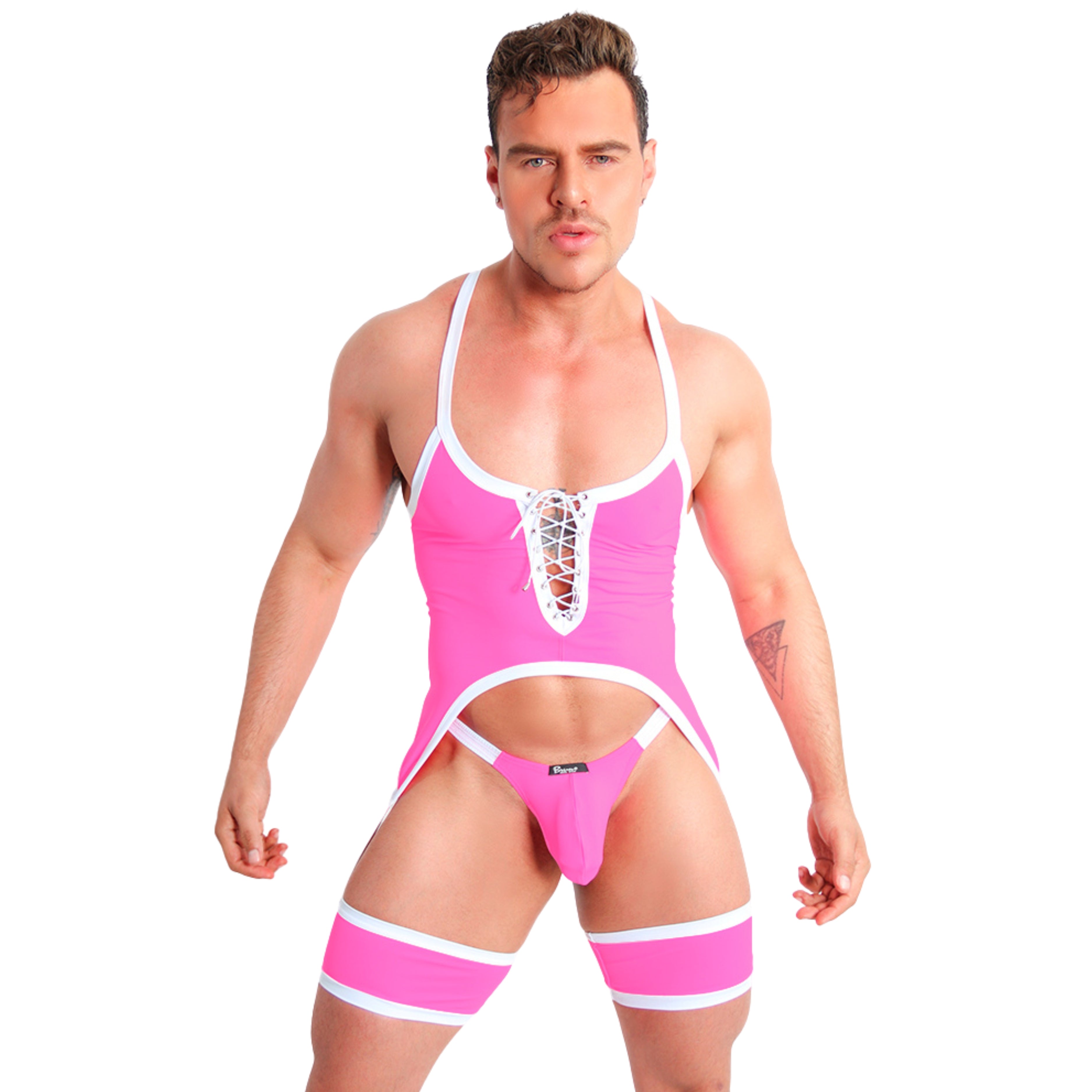 BE PRIDE - BODY SINGLET LINGERIE Ft THONG BULGE PINK