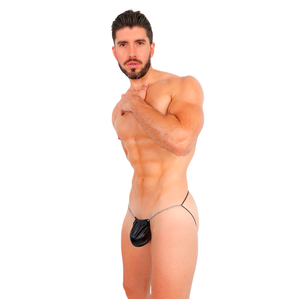 PRVRT BLACK - MICRO JOCKSTRAP BULGE VINIPIEL - METAL CHAIN