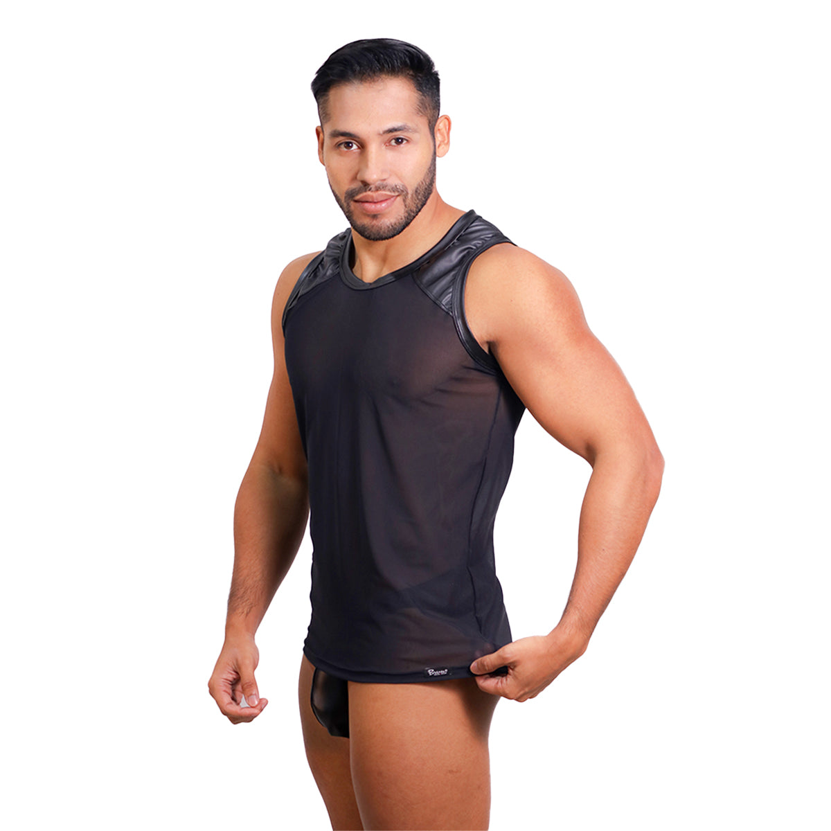 PRVRT BLACK - SHIRT MUSCLE VINIPIEL & MESH