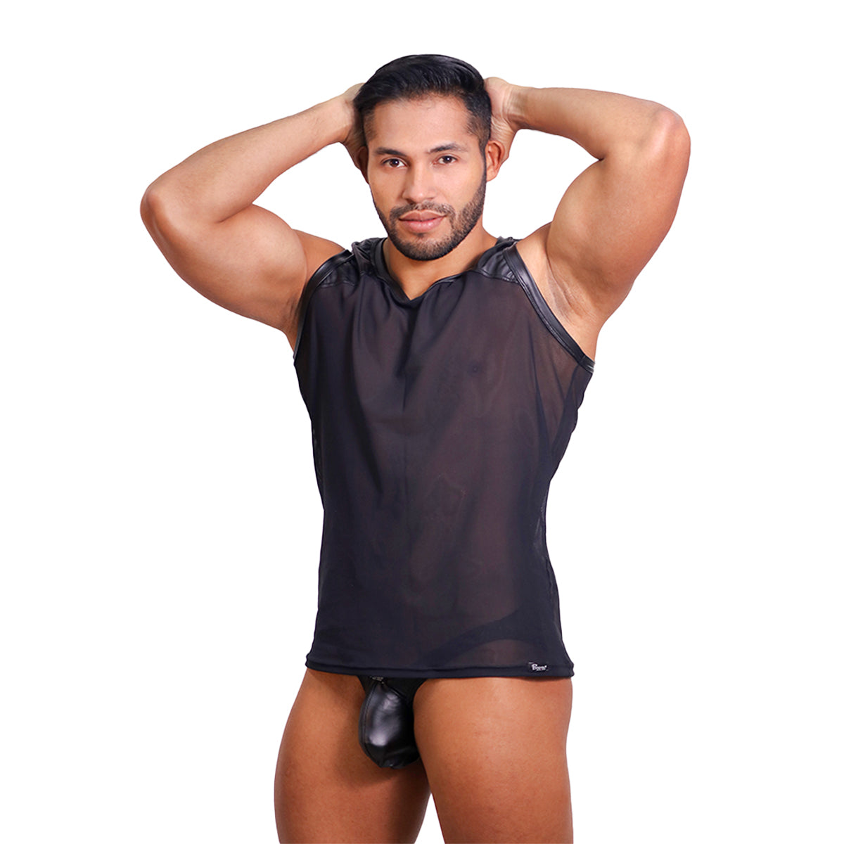 PRVRT BLACK - SHIRT MUSCLE VINIPIEL & MESH