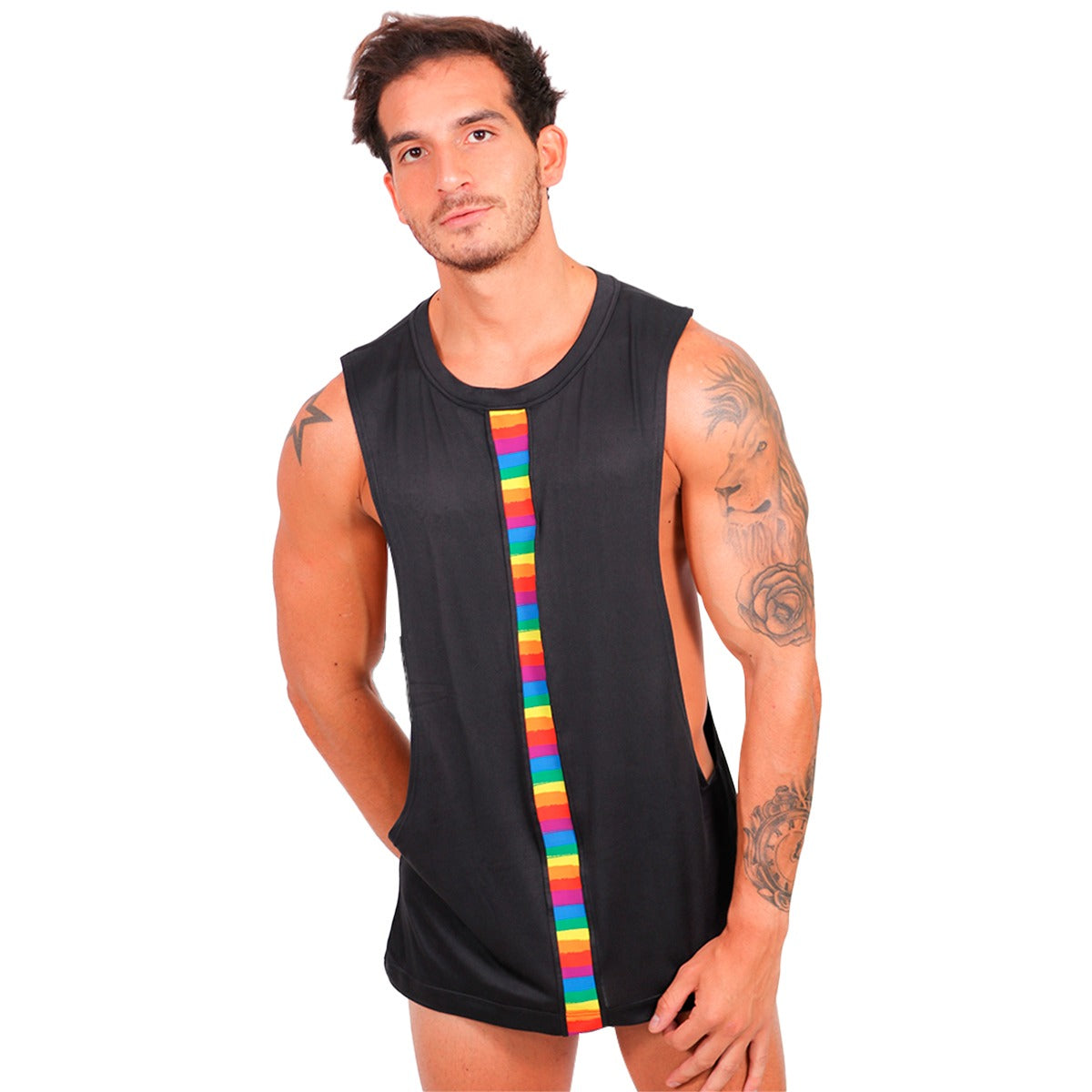 BE PRIDE - CROPPED LONG FIT MUSCLE TANK BLACK