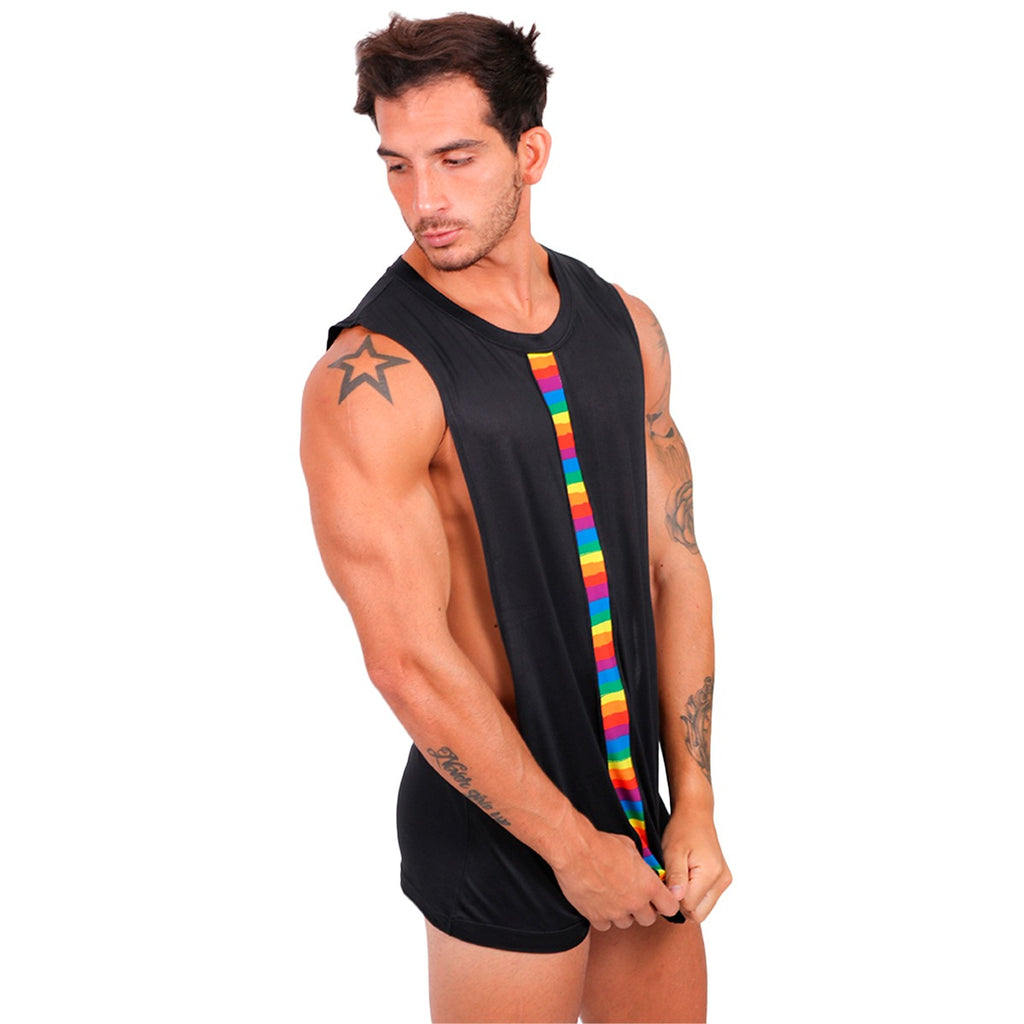 BE PRIDE - CROPPED LONG FIT MUSCLE TANK BLACK