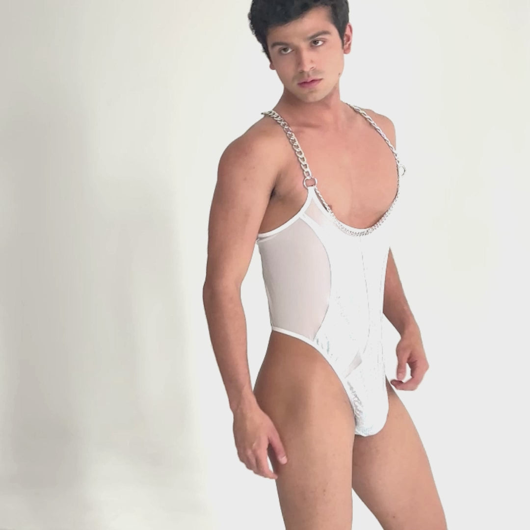 THE LUXURY BODY THONG WHITE GLITTER HOLOGRAM