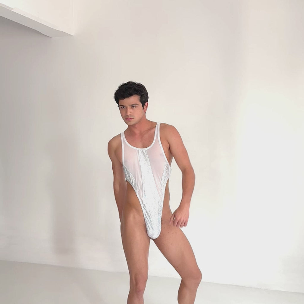 THE LUXURY – BODY THONG LONG WHITE GLITTER HOLOGRAM