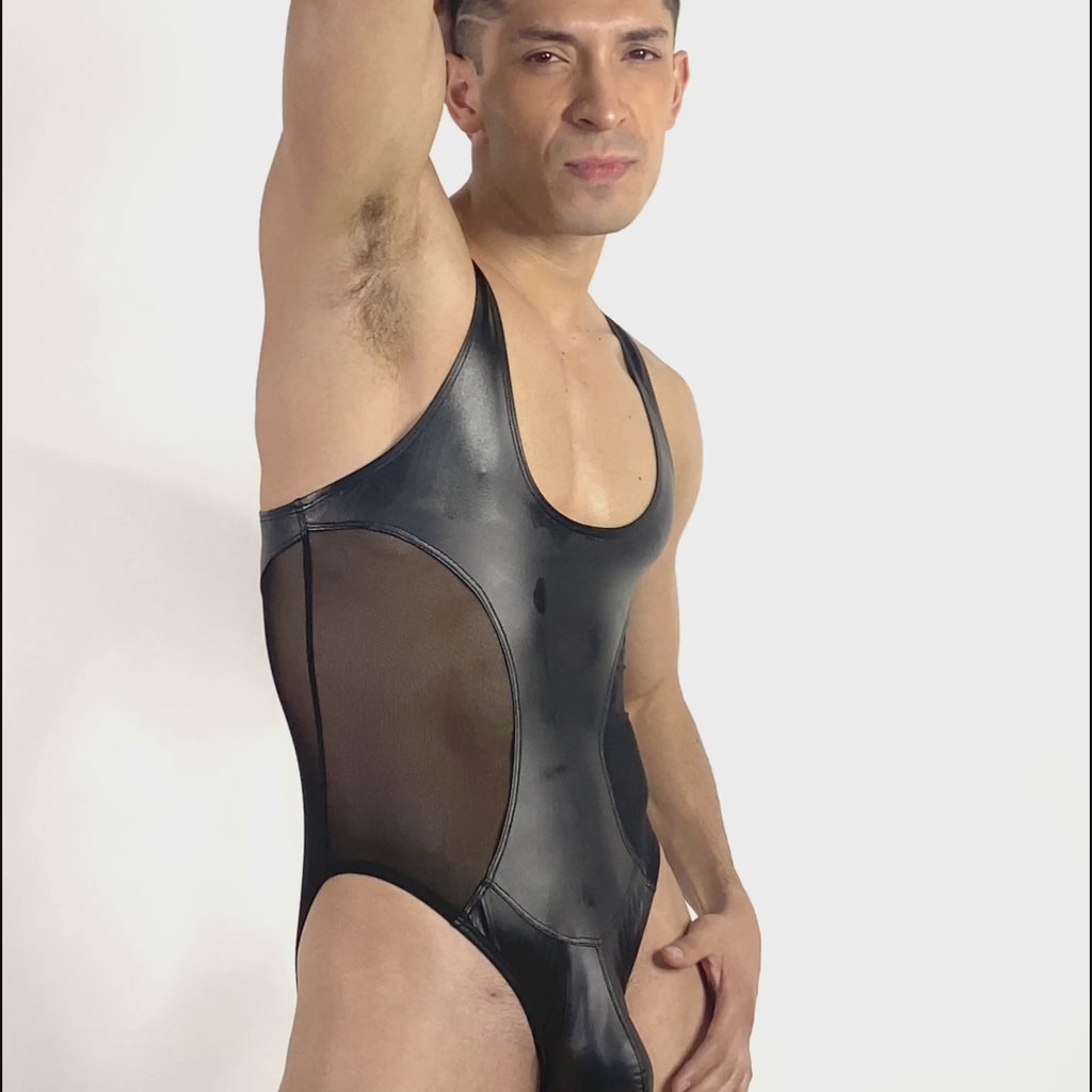 PRVRT BLACK - BODYSUIT BULGE VINIPIEL & MESH